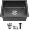 22 x 18 Inch Undermount Kitchen Sink, 18 Gauge Stainless Steel Handmade Single Bowl Kitchen Sink, 9 Inch Deep Bowl Bar Sink, Black