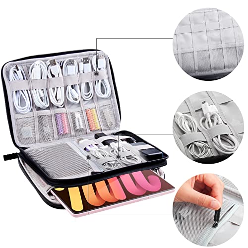 Electronics Organizer Travel Case Cord Cable Charger Organizer Bag Travel Accessories Essentials for Women Men Double Layers Tech Pouch with 5 Cable Ties for Phone Power Bank SD Card USB