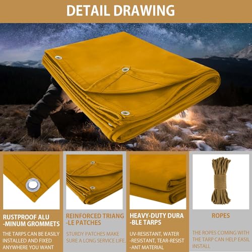 8x10ft Canvas Tarp 22 Mil Tarps 14 oz Canvas Tarpaulin Heavy Duty Cloth Water