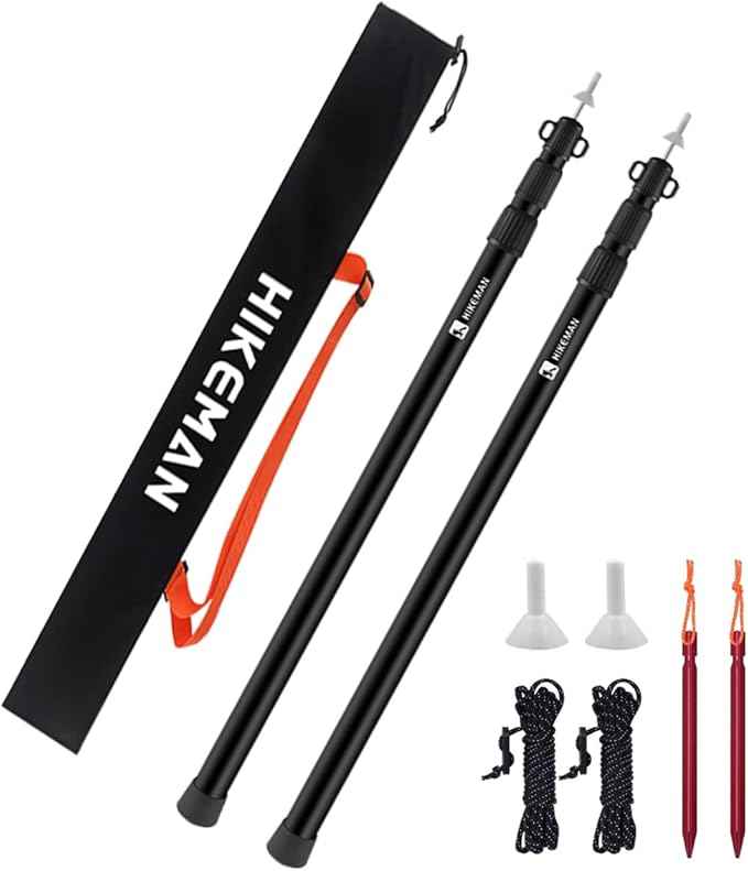 HIKEMAN Tent Poles Camping Poles for Tarp Awning Canopy Porch Sun Sails Tarpaulin Headroom Aluminium Adjustable Telescoping