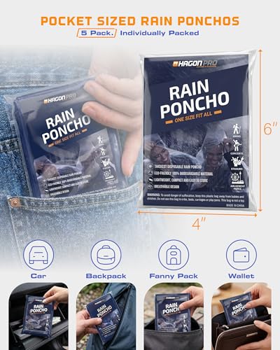 Disposable Rain Ponchos for Adults (5 Count)