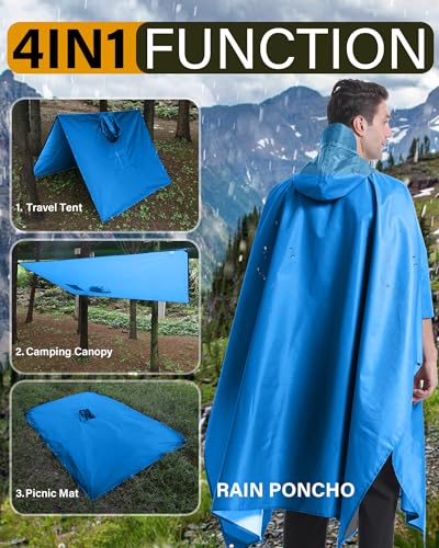 Hooded Rain Poncho Packable Waterproof Unisex Raincoat with Pocket