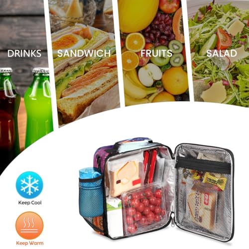 Wolf Forset Kids Lunch Box for Girls Boys Reusable Insulated Lunch Bag for Kids Toddler Thermal Cooler Spacious Lunchbox with Shoulder Strap Lunchbag for School Work Picnic (print 16)