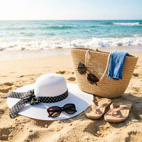 Wide Brim Sun Hat for Women Floppy Straw Hat Summer Beach Hats Fashionable Trendy Hats Sun Protection UPF 50+