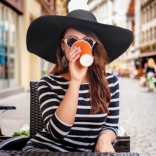 Beach Hats for Women Big Straw Wide Brim Summer Hat Floppy Foldable Roll up Cap Sun Hat UPF 50+