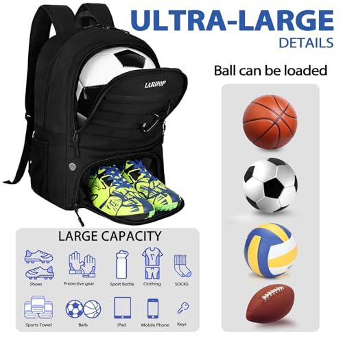 Soccer Backpack Bag with Ball Holder Ventilated Shoe Compartment Large Capacity Sports Gear Bag for Basketball Volleyball Gym