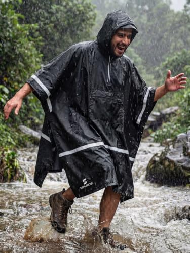 Adult Rain Poncho Waterproof Hooded Raincoat Lightweight Packable