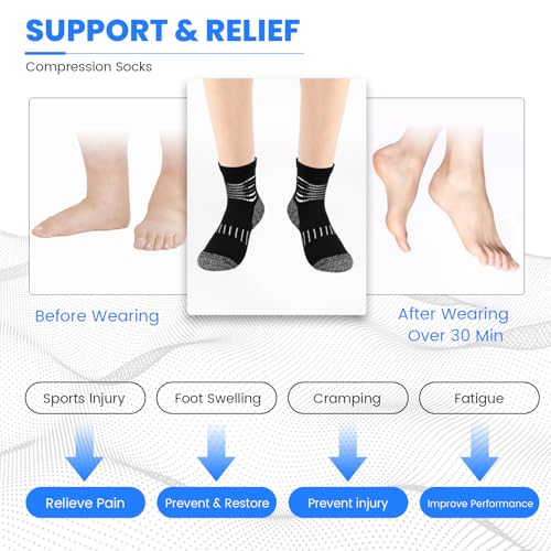 Ankle Compression Socks for Men Athletic Running Socks with Cushioned Support 3 Pairs