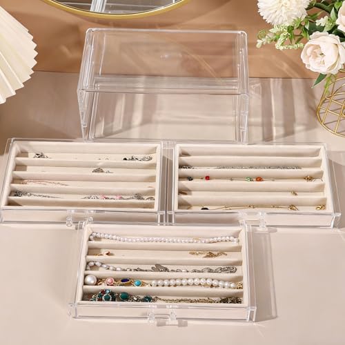 Necklace Organizer Box with Clear Lid