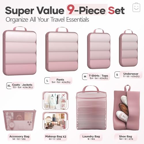 9 11 Set Compression Packing Cubes for Travel Essentials (9 Count)