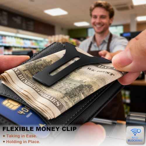 Men Slim Magnetic Leather Airtag Wallet Metal Case Money Clip