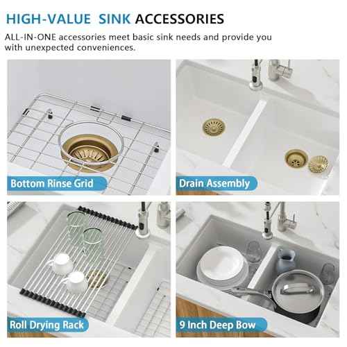 White Double Bowl Granite Composite Kitchen Sink