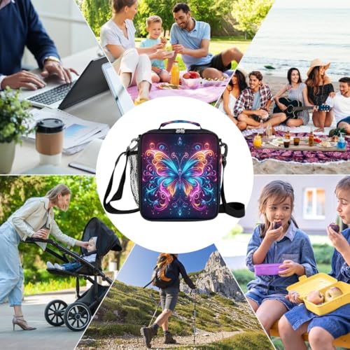 Colorful Butterfly Kids Lunch Box for Girls Boys Reusable Insulated Lunch Bag for Kids Toddler Thermal Cooler Spacious Lunchbox with Shoulder Strap Lunchbag for School Work Picnic (print 14)
