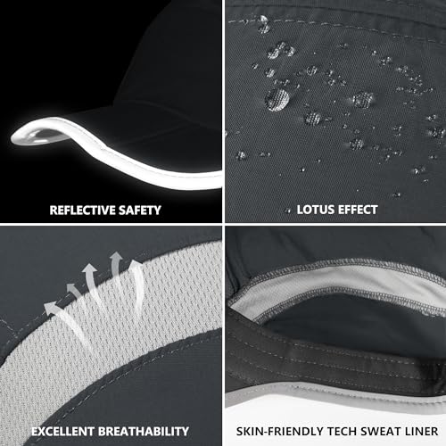 Sport Hat 50+ UPF Inhibit UV Lightweight Baseball Cap Quick Drying Reflective Foldable Cap Water Repellency with Mesh Race Suitable for Men Woman Running Outdoor Activity Cap Dark Gray