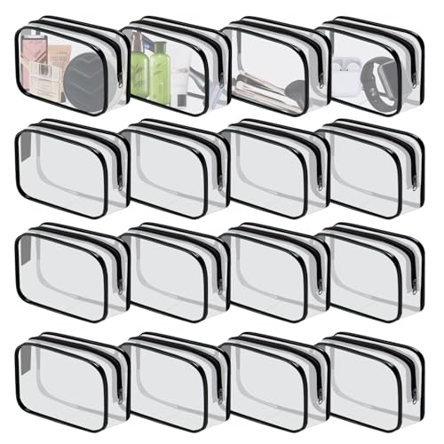 16 Pieces Clear Cosmetic Bags PVC Clear Makeup Bags TSA Approved Toiletry Bag with Zipper Waterproof Vinyl Plastic Organizer Storage Transparent Pouch for Women and Men (16 Count)