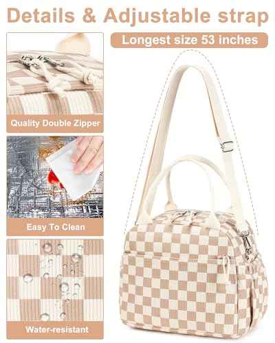 Lunch Bag for Women Cute Corduroy Lunch Tote Bags with Shoulder Strap Reusable Insulated Lunch Box Large Capacity Reusable Insulated Cooler for Work Picnic or Travel