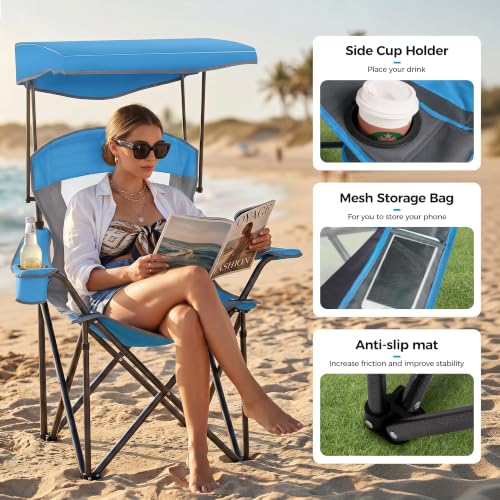 Heavy Duty Canopy Camping Chairs with Adjustable Sunshade (2 Count)
