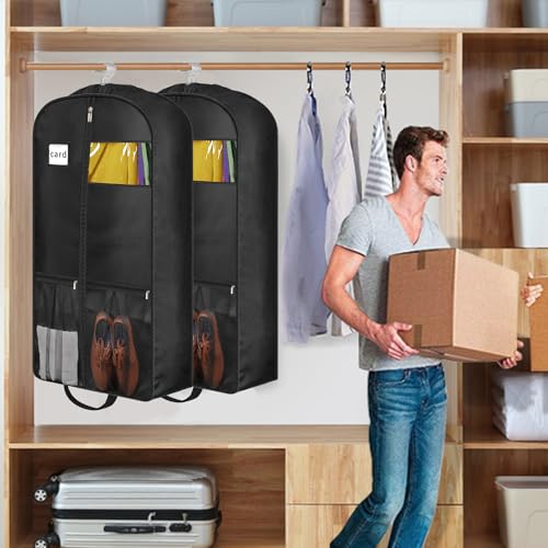 8" Gusseted Heavy Duty Garment Bags for Travel 43"" Suit Bags for Closet Storage Hanging Clothes Bag with Pockets Mens Suit Holder for Shirts