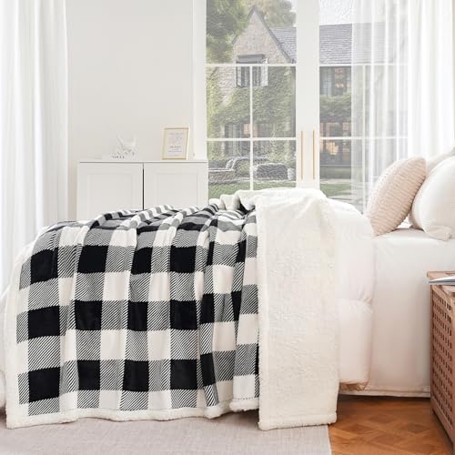 Sherpa Fleece Throw Blanket 80" x 90" Reversible Plush Fluffy Large Big Blanket Lattice Flannel Blankets for All Season Use