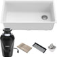 KRAUS Bellucci Workstation 32 in. Undermount Granite Composite Single Bowl Kitchen Sink in White with Accessories with WasteGuard™ Continuous Feed Garbage Disposal, KGUW1-33WH-100-75MB