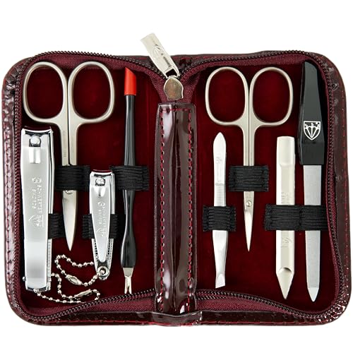 Brand Quality 8 piece Manicure Pedicure Grooming kit Set for Professional Nail Care with Synthetic Leather case Burgundy
