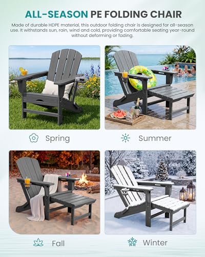 2 Pcs HDPE Folding Adjustable Adirondack Chair with Ottoman (2 Count)