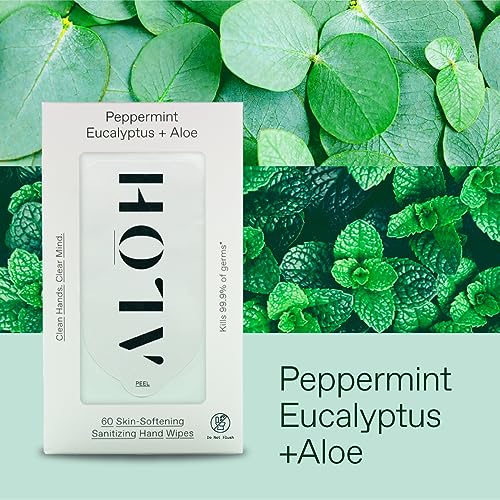 ALŌH Peppermint Eucalyptus + Aloe Hand Sanitizer Wipes (60 Count)