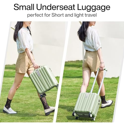 14 Inch Underseat Carry On Luggage with Wheels Hard Shell Suitcases Carry On Bag Lightweight Small Mini Suitcase Travel Luggage for Travel（Bamboo Green）