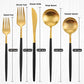 Matte Gold Silverware Set With Black Handle (4 Count)