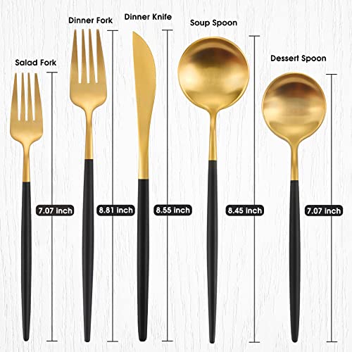 Matte Gold Silverware Set With Black Handle (4 Count)