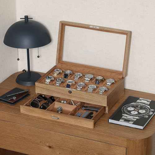 12 Slot Solid Walnut Watch Box with Valet Drawer