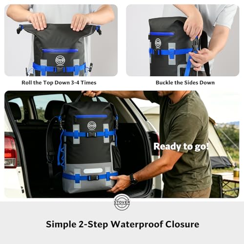 30/40/55L Waterproof Dry Backpack & Phone Case - Large Floating Dry Bag for Kayaking, Travel, Hiking, Fishing, Camping, Motorcycles & Beach, Heavy-Duty Roll Top Men/Women (Black/Grey/Blue)