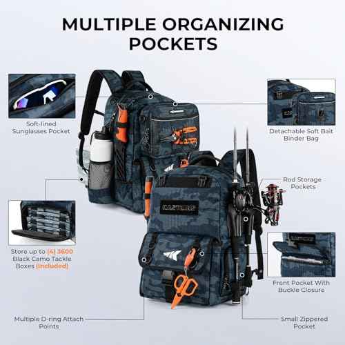 BaitSpace Fishing Backpack with Bait Binder & 2 Rod Holders