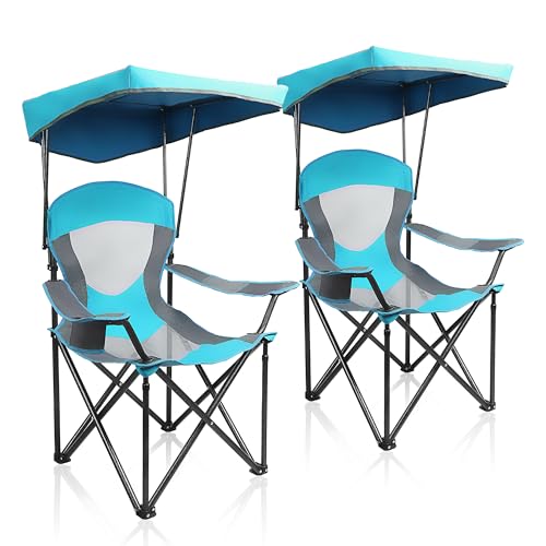 Heavy Duty Canopy Camping Chairs with Adjustable Sunshade (2 Count)