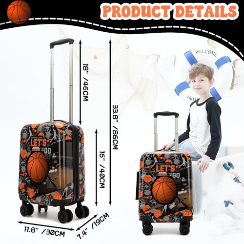 Kid’s Luggage Set 5 Piece Suitcase Set 16’’ Hardside Basketball Luggage with Spinner Wheels Boys Carry on Toddler Travel Rolling Suitcase Carry on Luggage Airline Approved (5 Count)