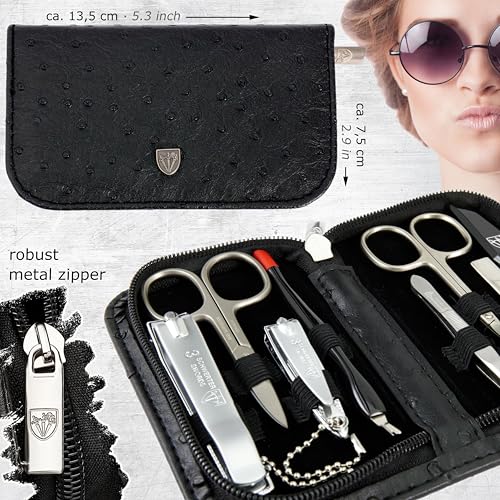 brand quality 8 piece manicure pedicure grooming kit set for professional nail care with synthetic leather case ostrich black