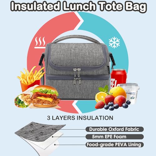 Double Decker Cooler Insulated Lunch Bag Large Tote for Boys