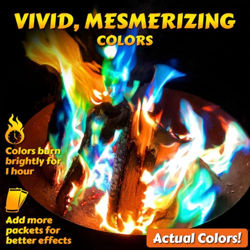 25 Pack) Magic Campfire Fire Color Changing Packets for Fire Pit, Indoor/Outdoor Fireplace, Bonfire - Rainbow Magical Flame, Camping Accessory, Compatible with Wood