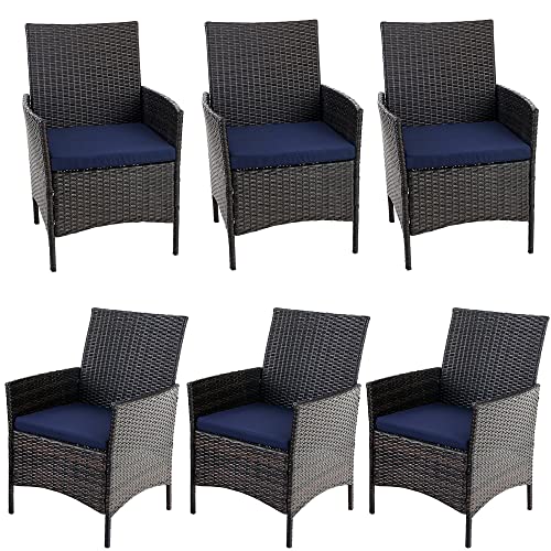 Wicker Patio Dining Chairs Set of 6 with Removable Cushions (6 Count)