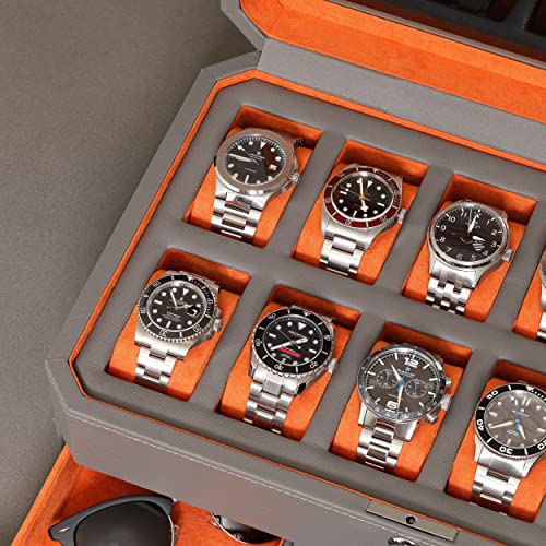 12 Slot Leather Watch Box with Valet Drawer