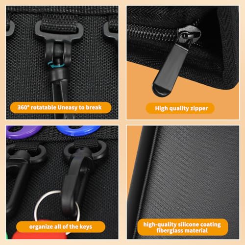 Zippered Key Organizer Case Waterproof and Fireproof Key Binder with 36 Hooks and Tags
