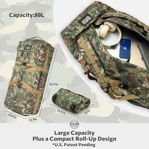 45/80/100L Rolling Duffel Bag with Wheels, Large Durable Travel Duffle + Toiletry Bag, Heavy Duty, Packable, Foldable with Shoulder Straps- Use as Luggage or Backpack, Men/Women (Camouflage)