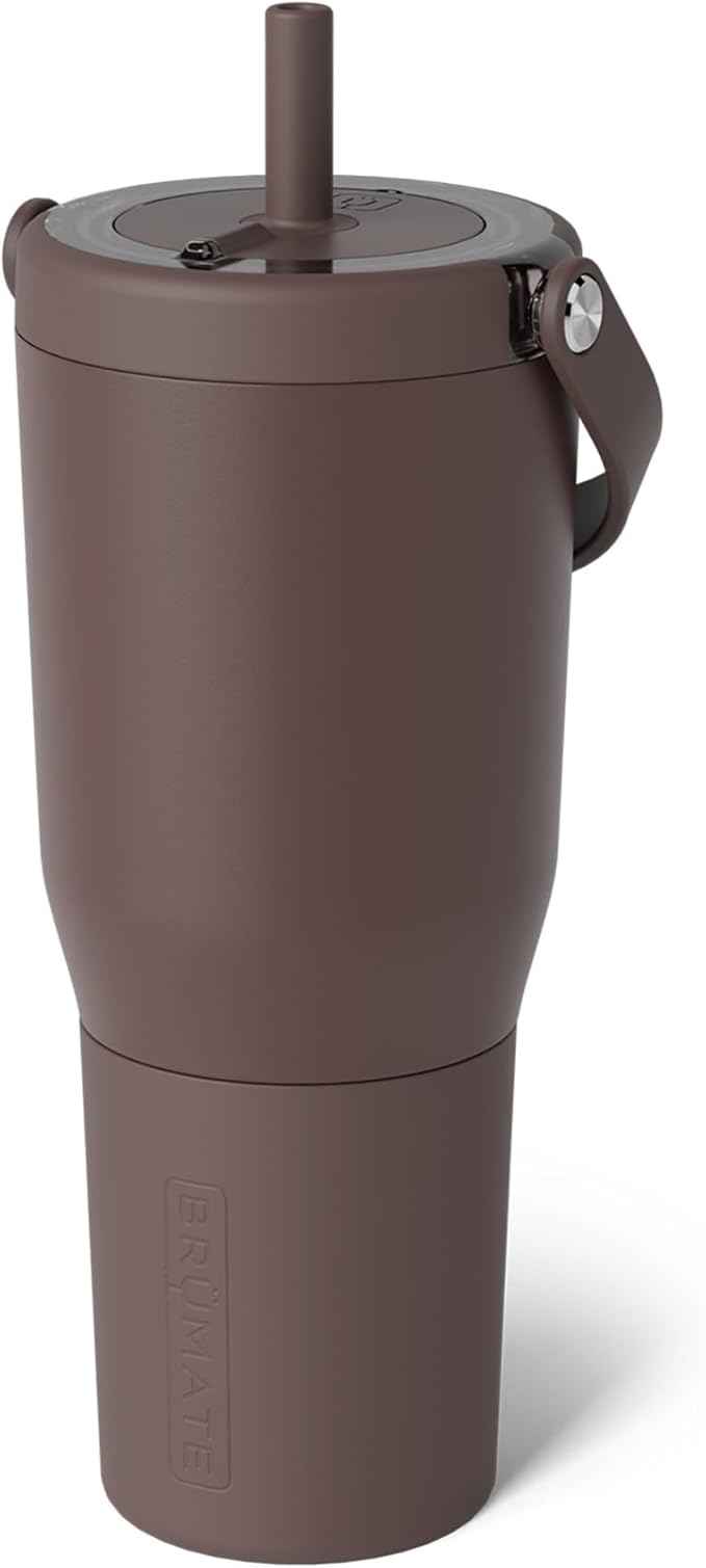 BrüMate Resa 35oz 100% Leakproof Tumbler w/Handle & Straw | Flexible SoftSip Straw | Silicone Sleeve for Durability | Stainless Steel | Cup Holder & Travel Friendly Water Bottle (Java)