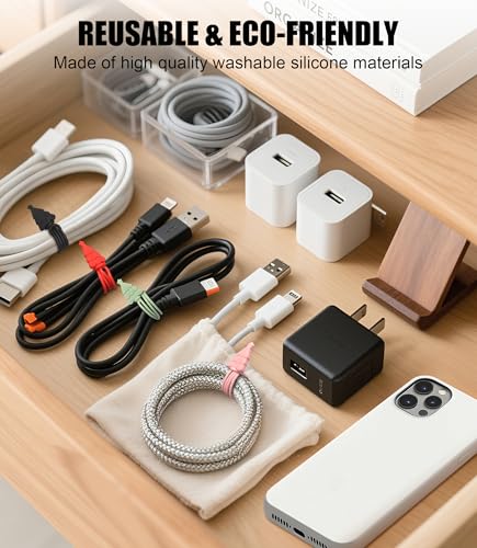 Silicone Cable Ties Cord Organizer (12 Count)