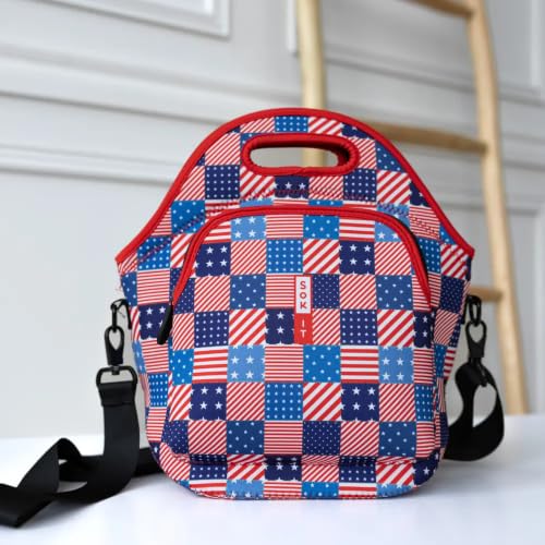 LunchTote Zippered Bag Insulated Neoprene Caddy (Patriotic Patchwork / X-Large 6.5 Quart Lunch Tote)