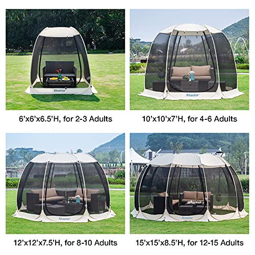 Screen House Room Camping Tent Outdoor Canopy Pop Up Sun Shade Hexagon Shelter Mesh Walls Not Waterproof 10'x10' Beige Patent Pending