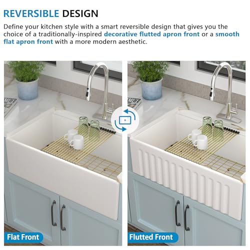 33"x20" White Farmhouse Sink Workstation