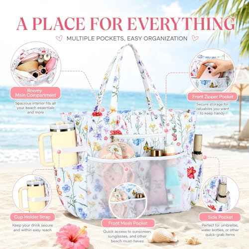 Waterproof Beach Tote Pool Bags for Women Ladies Extra Large Carry On Bag With Wet Compartment for Weekender Travel