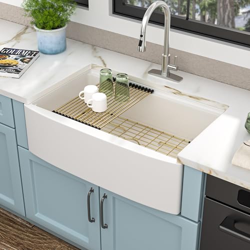 33"x21" White Farmhouse Sink Workstation