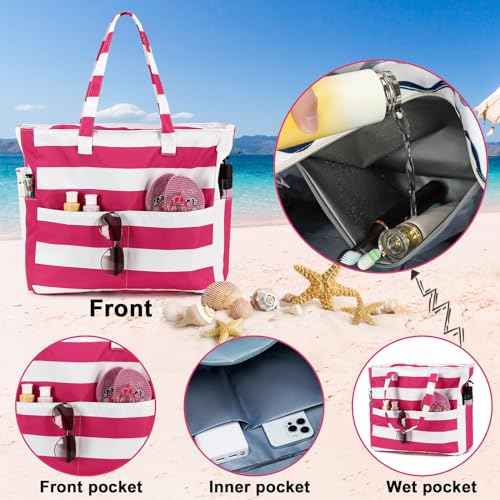 Waterproof Beach Tote Pool Bags for Women Ladies Extra Large Carry On Bag With Wet Compartment for Weekender Travel